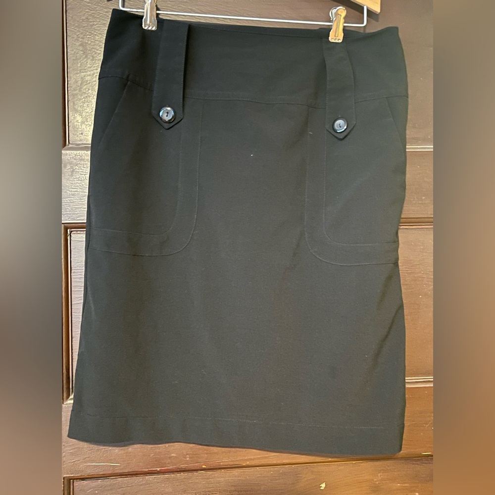 AB Studio Black Button-Accent Back Zippered Pencil Skirt